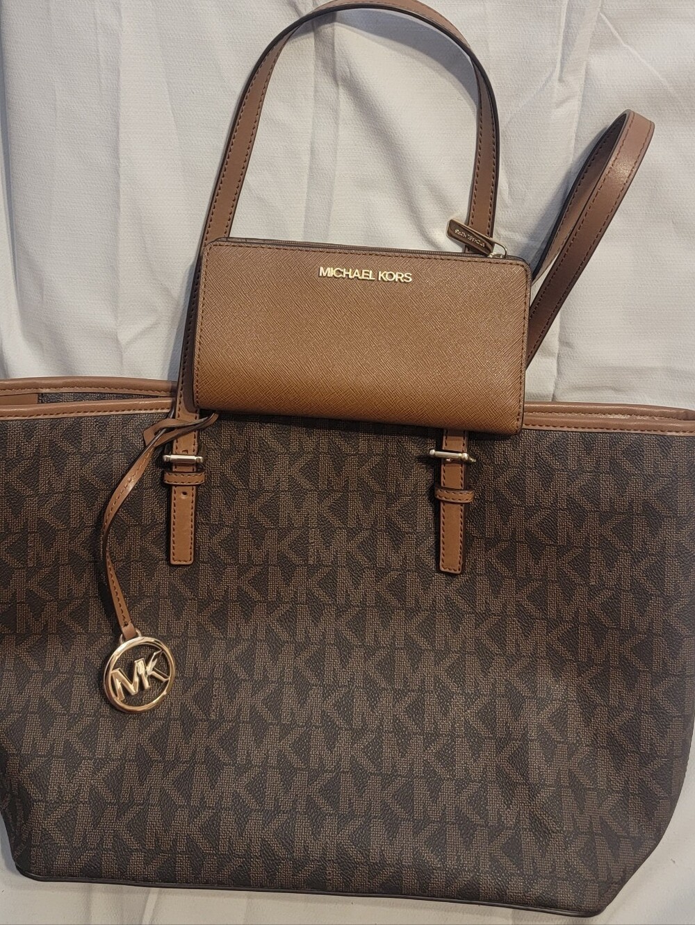 Michael Kors Brown Saffiano Leather Crossbody and Tote Set